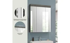 Badezimmerspiegelschrank SCHLOONSEE, Breite 60cm, 3 Spiegeltüren, 9 Fächer, 6 Einlegeböden in verschiedenen Farben erhältlich, Badmöbel, Spiegel, Badschrank, Bad Schloonsee
