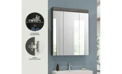 Badezimmerspiegelschrank SCHLOONSEE, Breite 60cm, 3 Spiegeltüren, 9 Fächer, 6 Einlegeböden in verschiedenen Farben erhältlich, Badmöbel, Spiegel, Badschrank, Bad Schloonsee