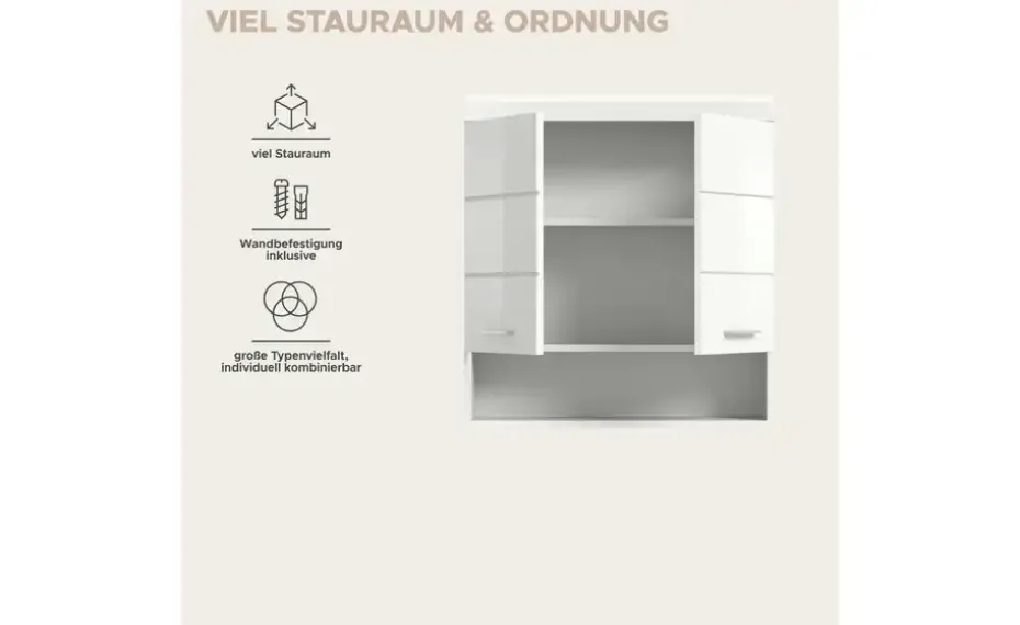Hängeschrank SCHLOONSEE, Breite 74cm, 2 Türen, 1 offenes Fächer, MDF-Front in verschiedenen Farben erhältlich, Badmöbel, Badschrank, Schrank, Bad Schloonsee