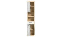 Hochschrank SCHLOONSEE, Breite 37cm, 2 Tür, 1 Schubkasten, 2 offene Fächer, MDF-Front in verschiedenen Farben erhältlich, Badmöbel, Badschrank, Schrank, Bad Schloonsee