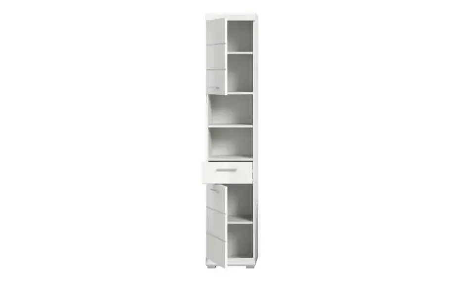 Hochschrank SCHLOONSEE, Breite 37cm, 2 Tür, 1 Schubkasten, 2 offene Fächer, MDF-Front in verschiedenen Farben erhältlich, Badmöbel, Badschrank, Schrank, Bad Schloonsee