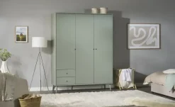 Kleiderschrank 3-türig, Salbeigrün, mit Einlegeböden Harllson