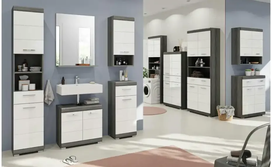 Midischrank SCHLOONSEE, Breite 74cm, 4 Türen, 1 Schubkasten, 4 Fächer, MDF-Front in verschiedenen Farben erhältlich, Badmöbel, Badschrank, Schrank, Bad Schloonsee