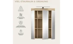 Spiegelschrank SCHLOONSEE, Breite 60cm, inkl. Beleuchtung, 3 Spiegeltüren, 9 Fächer in verschiedenen Farben erhältlich, Badmöbel, Spiegel, Badschrank, Bad Schloonsee