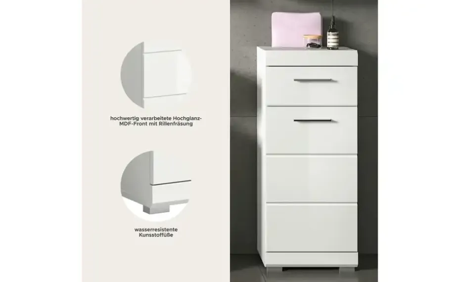 Unterschrank SCHLOONSEE, Breite 37cm, 1 Tür, 1 Schubkasten, 2 Fächer, MDF-Front in verschiedenen Farben erhältlich, Badmöbel, Badschrank, Kommode, Bad Schloonsee