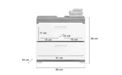 Waschbeckenunterschrank SCHLOONSEE, Breite 60cm, 2 Schubkästen, mit Siphonausschnitt, MDF-Front in verschiedenen Farben erhältlich, Badmöbel, Badschrank, Kommode, Bad Schloonsee